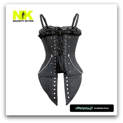Abigail Buckle & Chain Corset Rear Back View Black - Naughty Kitten Clothing