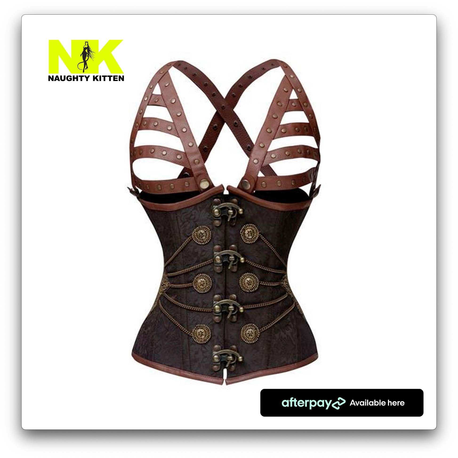 Chastity Steampunk Deluxe Corset Front View - Naughty Kitten Clothing