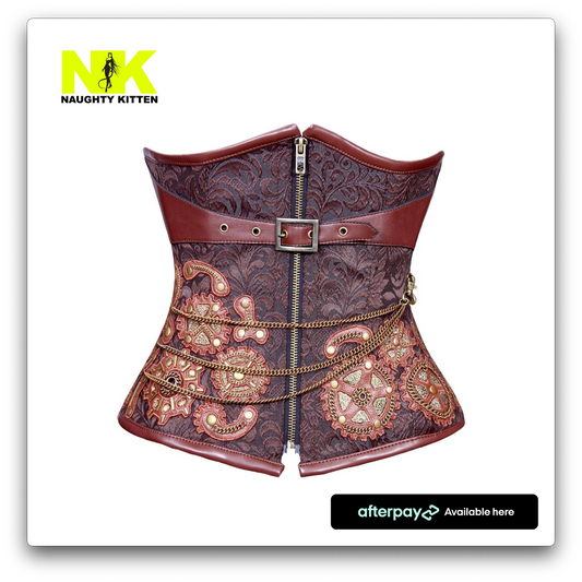 Bria Steampunk Chain Underbust Corset  Front View- Naughty Kitten Clothing