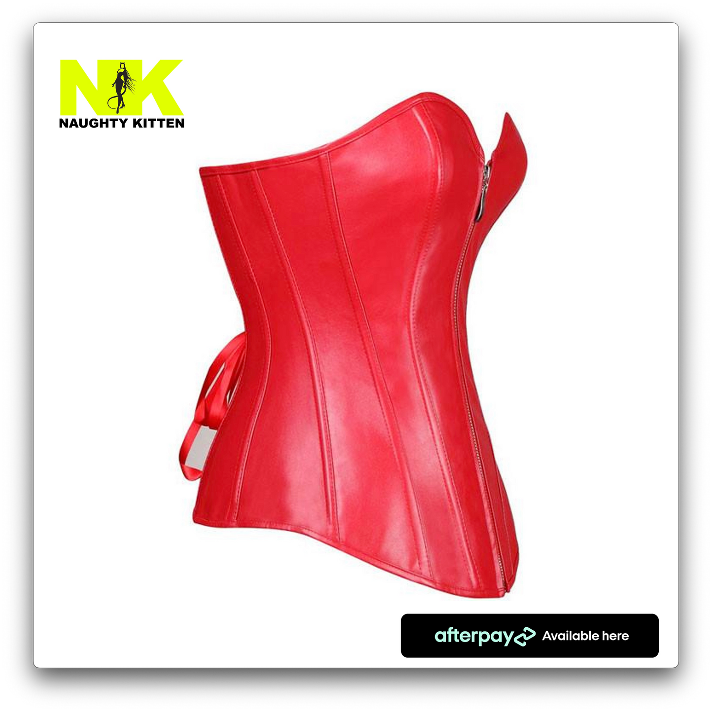 Naughty Kitten Clothing Amber Zipper Front Vegan Leather Corset Side View Red
