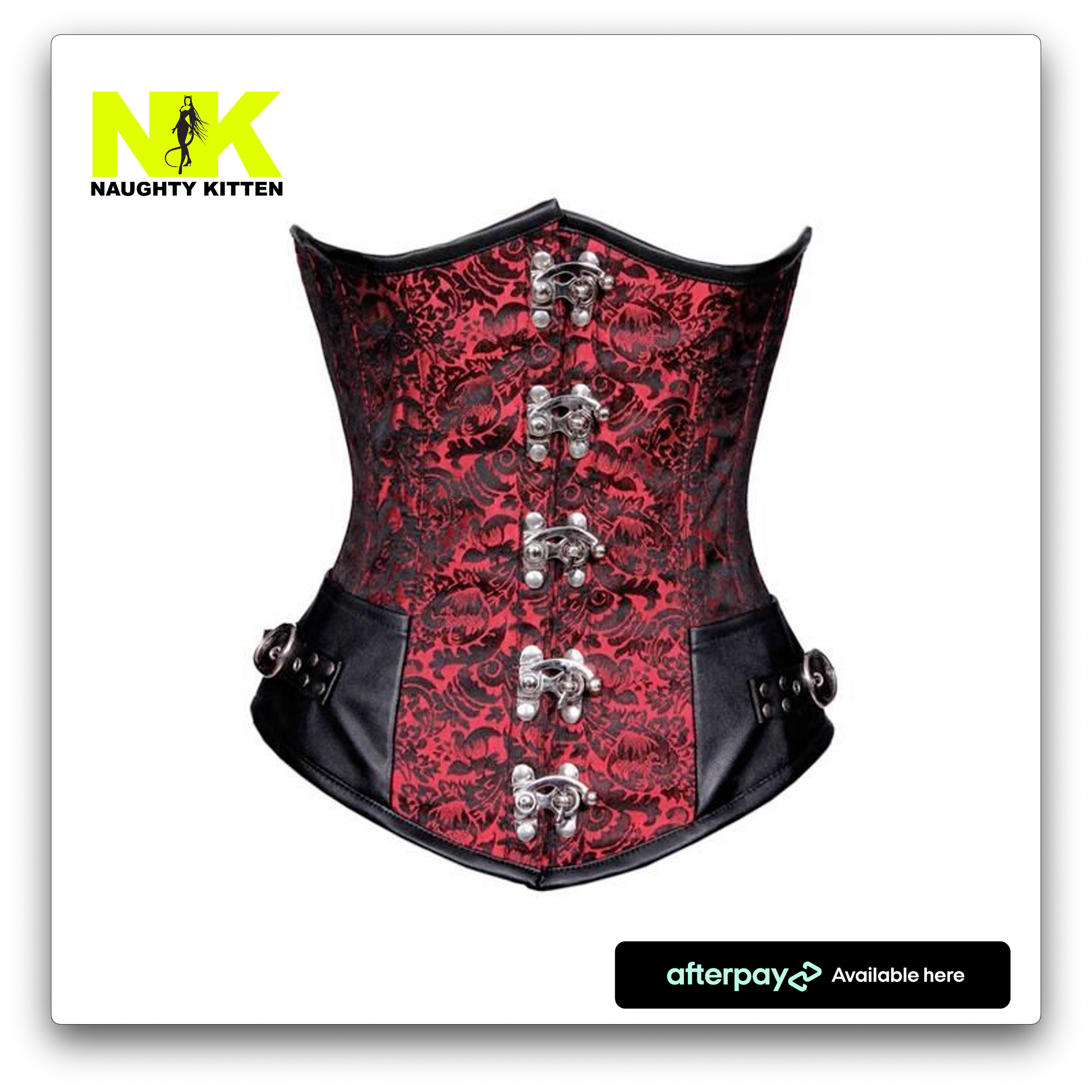 Naughty Kitten Clothing Natalie Brocade & Leather Under-bust Corset Front View