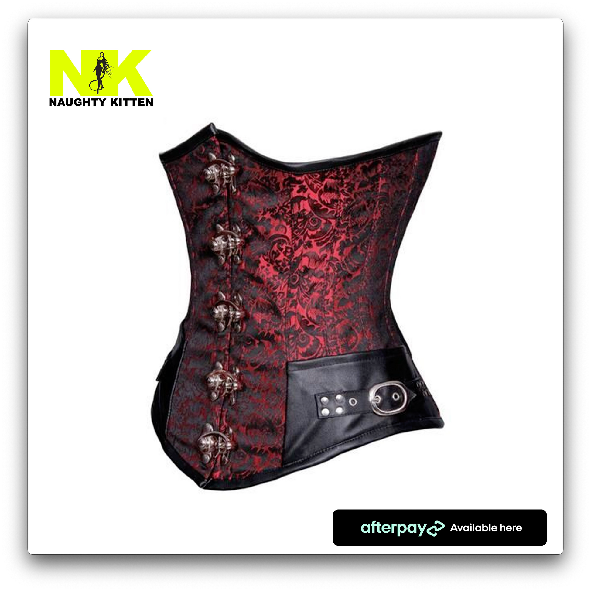 Naughty Kitten Clothing Natalie Brocade & Leather Under-bust Corset Side View