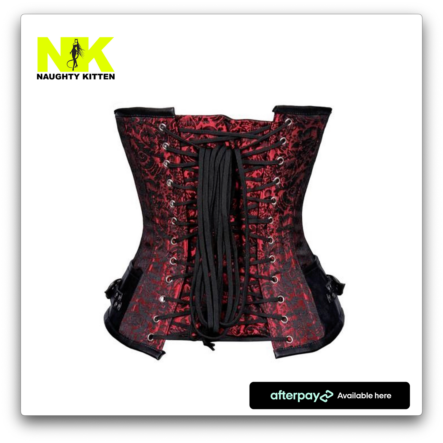 Naughty Kitten Clothing Natalie Brocade & Leather Under-bust Corset Back Rear View