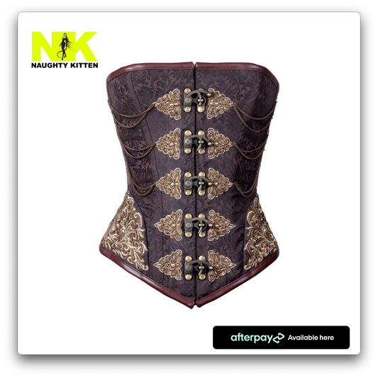 Naughty Kitten Clothing Shaylee Embroidered Chain Corset Front View