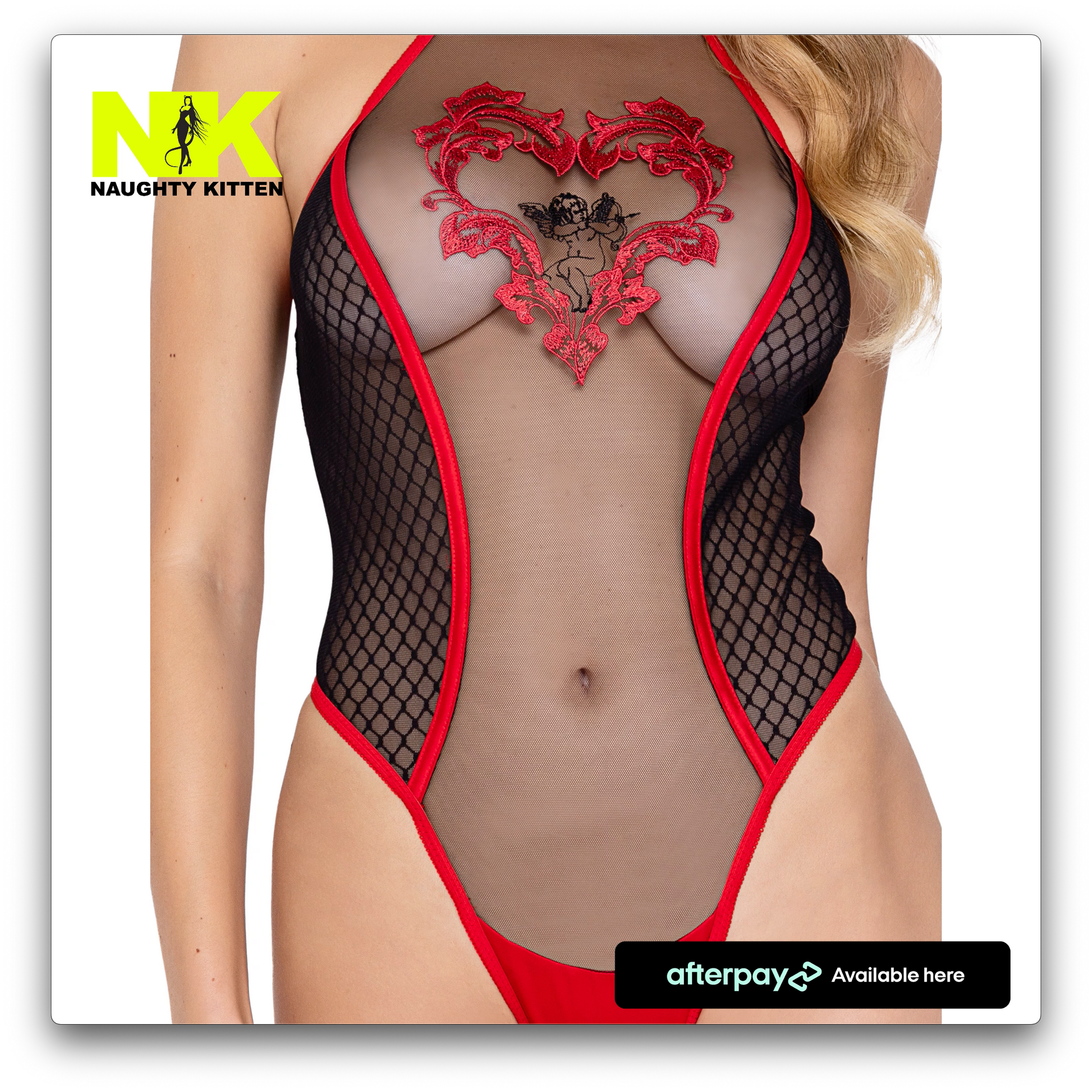 Naughty Kitten Clothing Cupid Heart Teddy Close Up View Lingerie