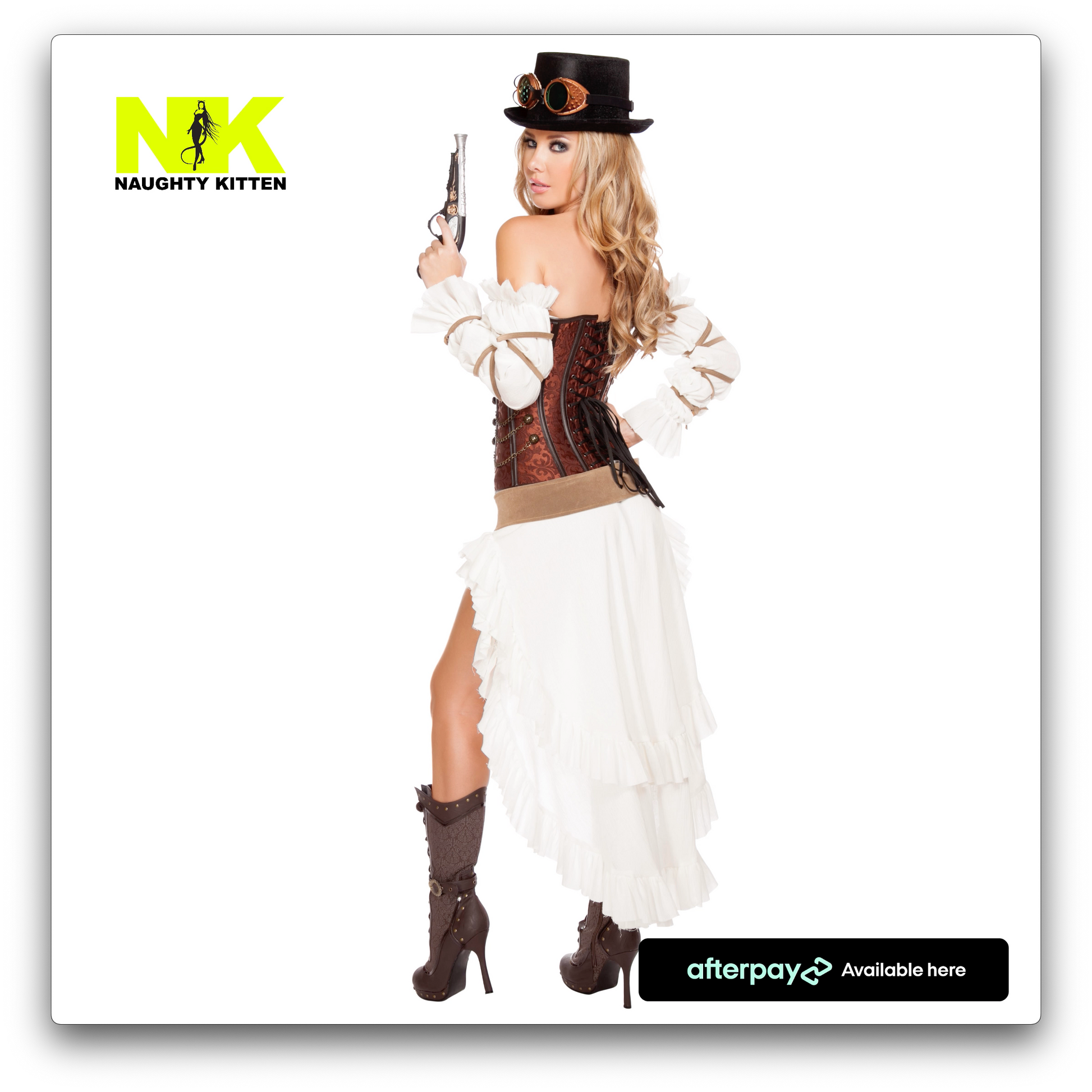 Naughty Kitten Clothing Sexy Steampunk Babe Costume Back Rear View Halloween Costume