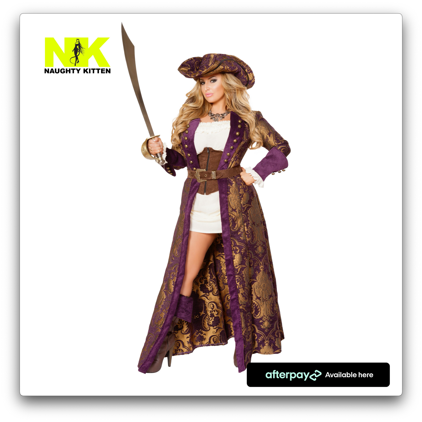 Decadent Pirate Diva Costume Front View - Naughty Kitten Clothing Halloween Costume
