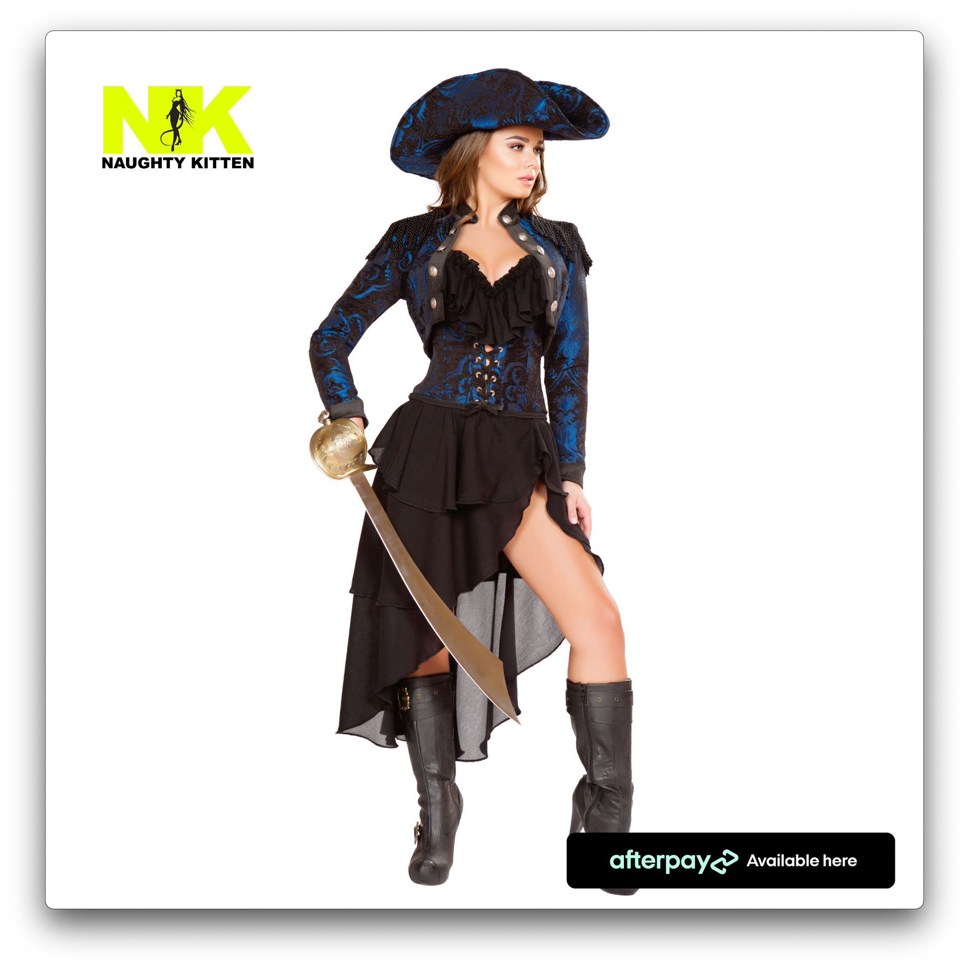 Captain of the Night Costume Front View - Naughty Kitten Clothing Halloween Costume