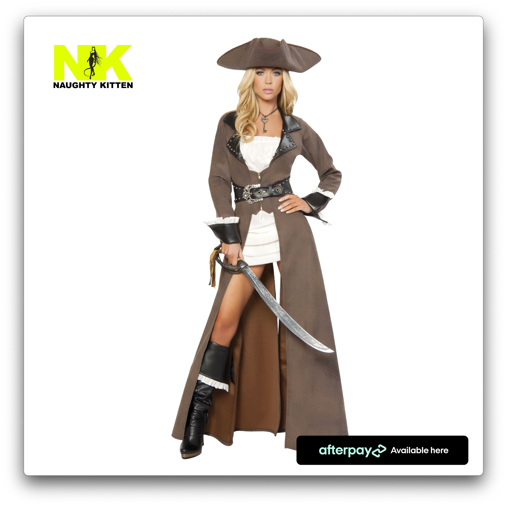 Deluxe 4pc Pirate Captain Costume Front View - Naughty Kitten Clothing Halloween Costume