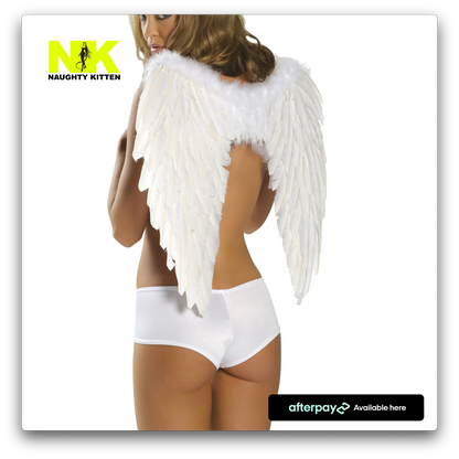 Naughty Kitten Clothing Feathered Wings White Rear Back View Costume Accessories