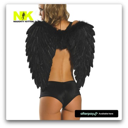 Naughty Kitten Clothing Feathered Wings Black Rear Back View Costume Accessories