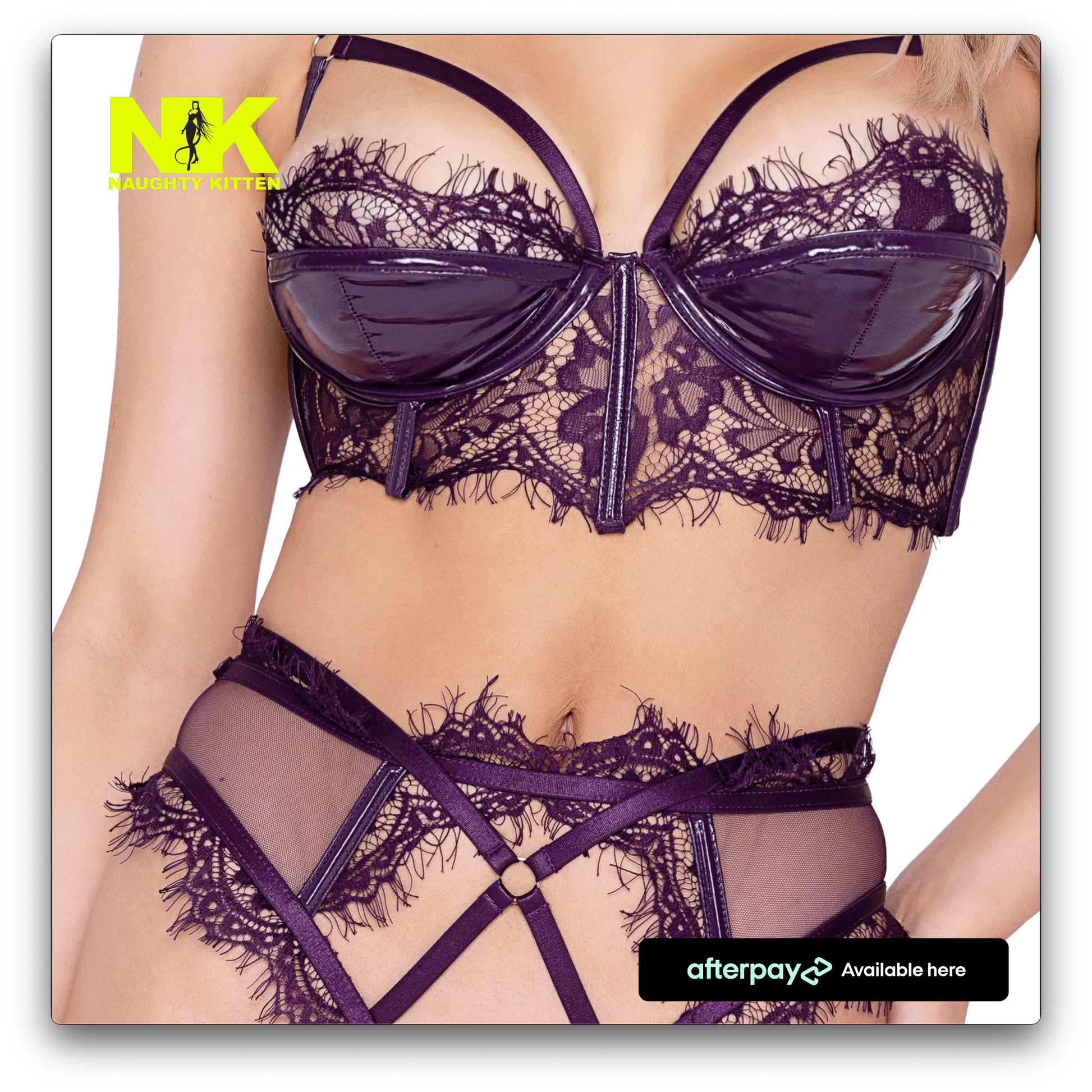 Naughty Kitten Clothing Sugar Plum 2-Piece High Waisted Set Front View Lingerie