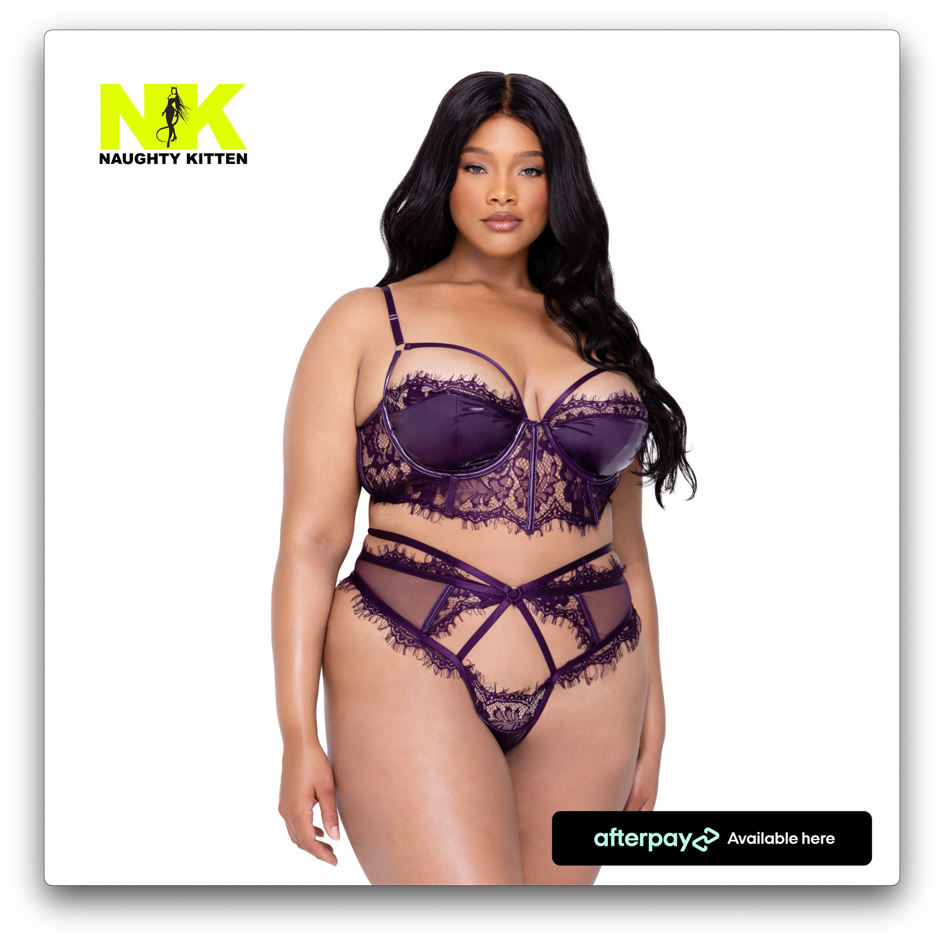Naughty Kitten Clothing Sugar Plum 2-Piece High Waisted Set - Plus Size Front View Plus Size Lingerie