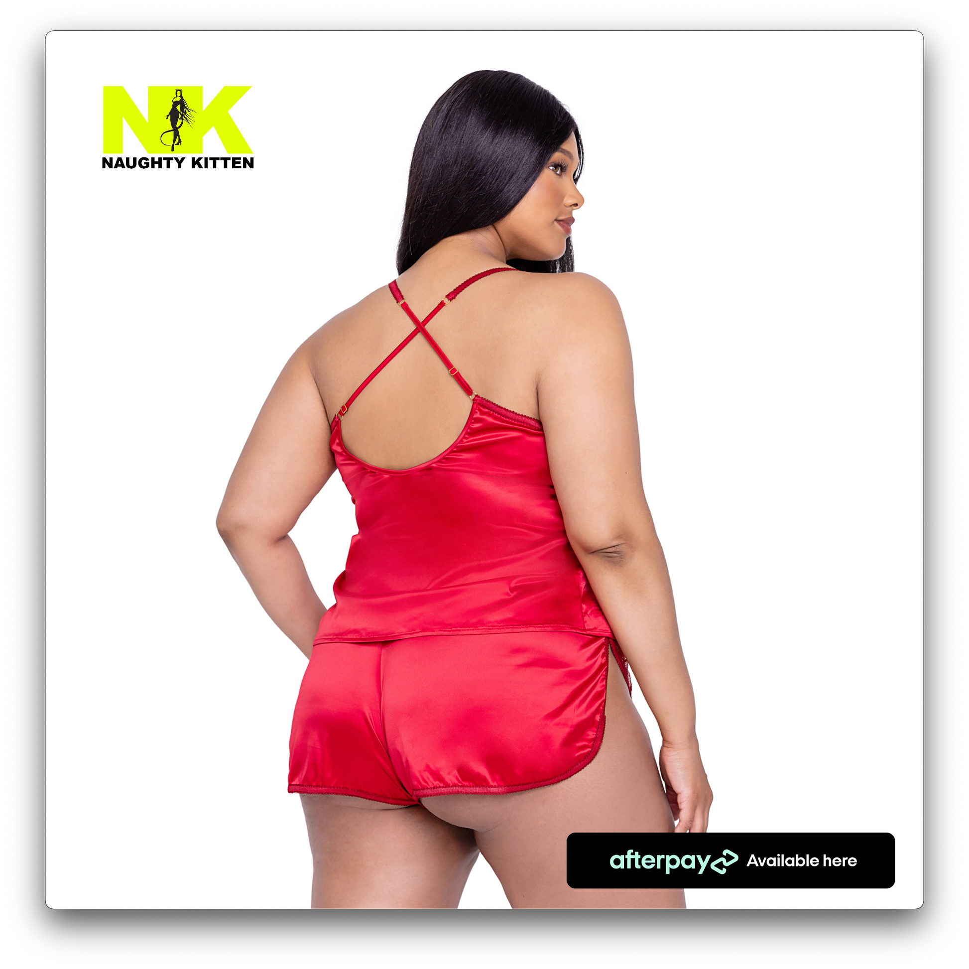 Naughty Kitten Clothing Rouge Bow 2-Piece Camisole Lounge Plus Size Set Back Rear View Lingerie Loungewear