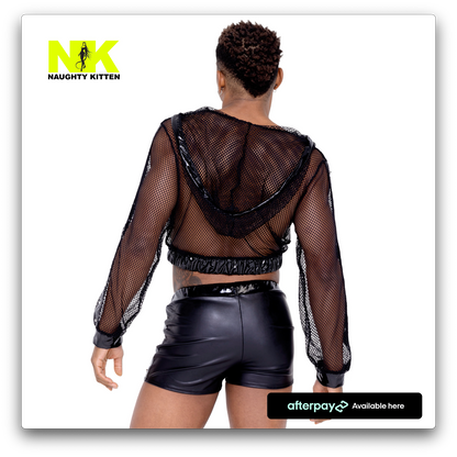 Naughty Kitten Clothing Cropped Fishnet Hoodie Back Rear View Rave Wear