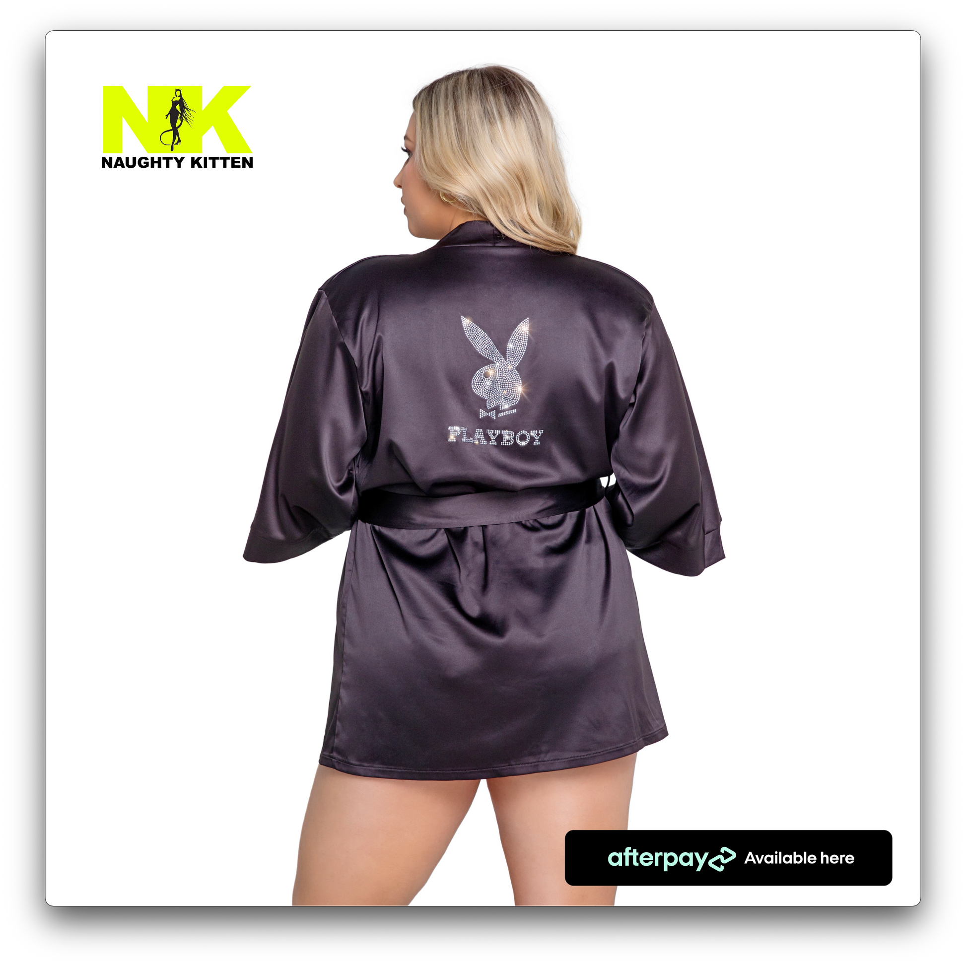 Naughty Kitten Clothing Playboy Sparkling Bunny Robe Back Rear View Playboy Plus Size Lingerie