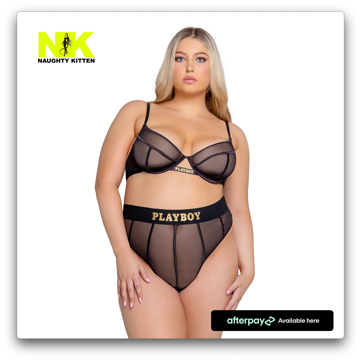 Naughty Kitten Clothing Playboy Cage 2-Piece Set - Black Front View Playboy Plus Size Lingerie