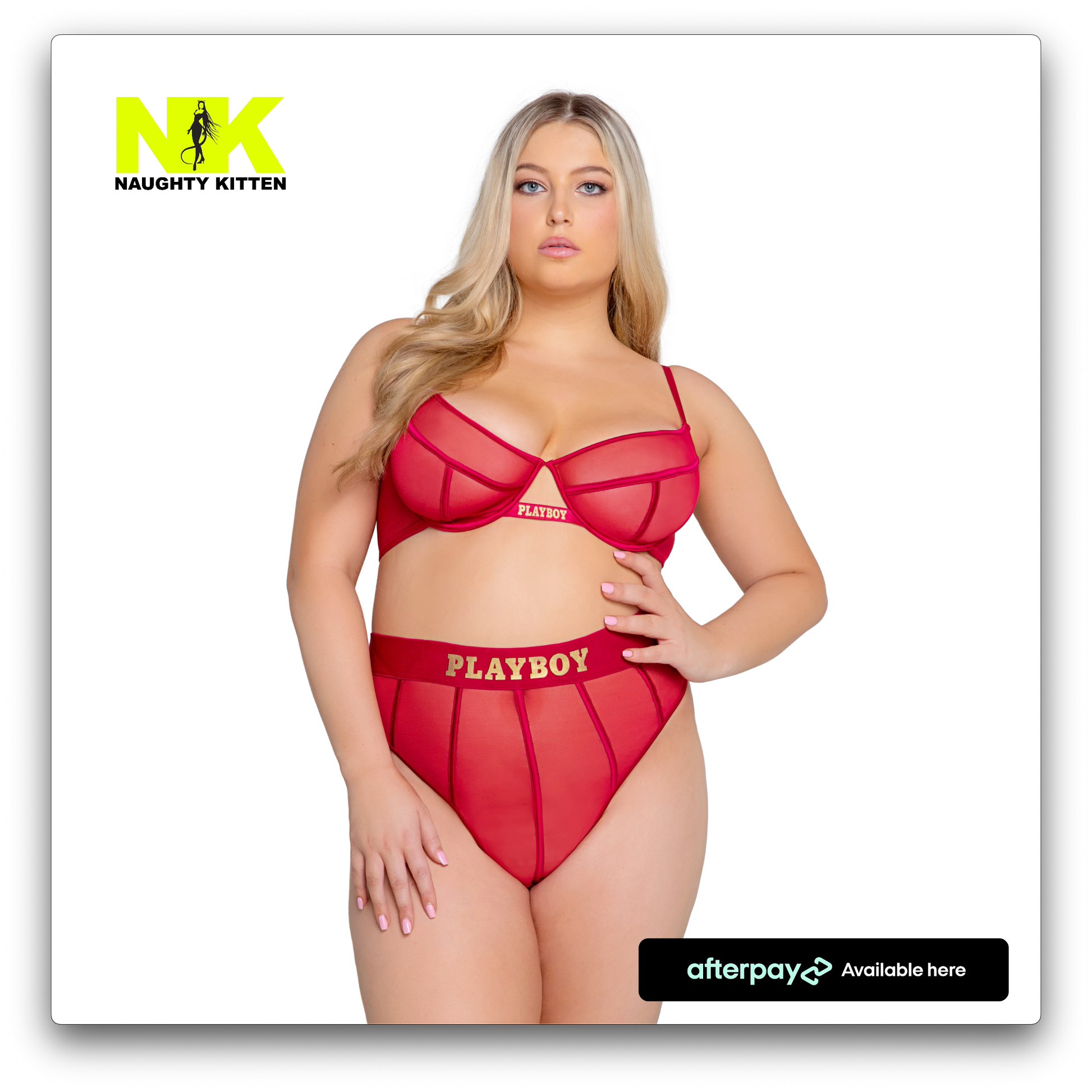 Naughty Kitten Clothing Playboy Cage 2-Piece Set - Red Front View Playboy Plus Size Lingerie