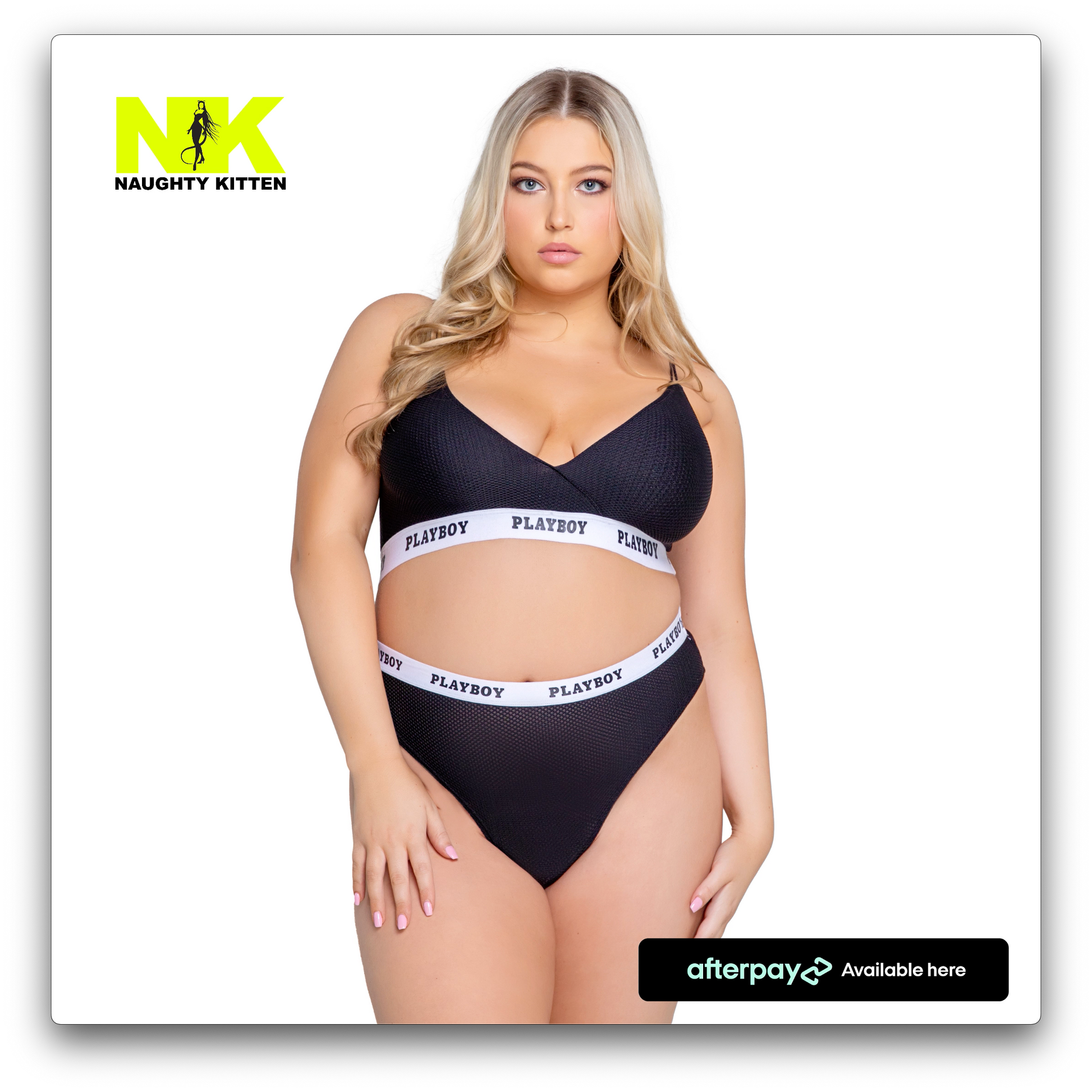 Naughty Kitten Clothing Playboy Lifestyle 2-Piece Set - Black Front View Playboy Plus Size Lingerie