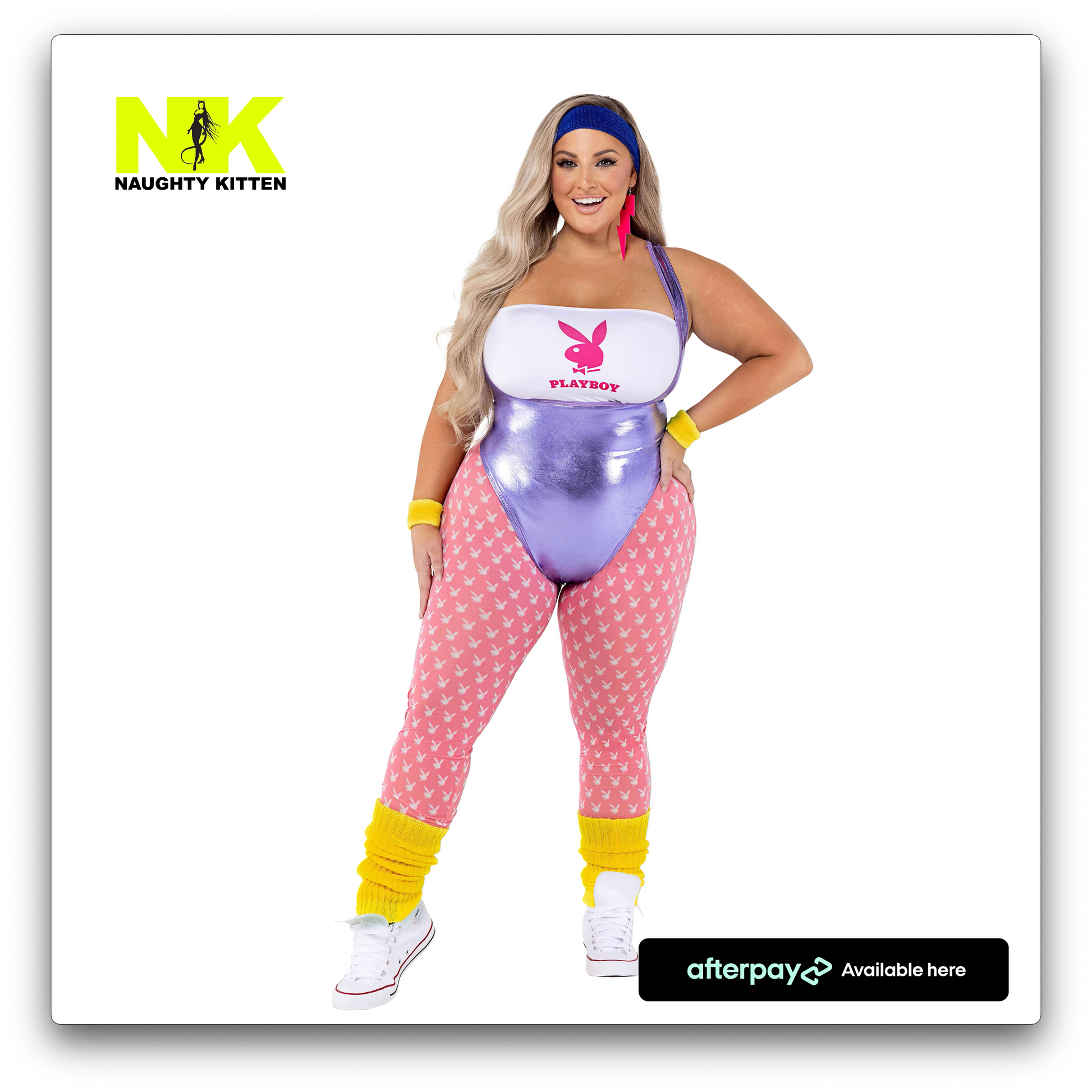 Naughty Kitten Clothing Playboy 80's Fitness Costume Front View Playboy Costume Plus Size