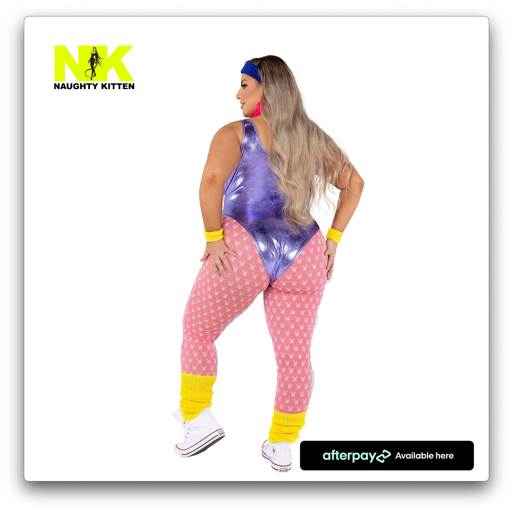 Naughty Kitten Clothing Playboy 80's Fitness Costume Back Rear View Playboy Costume Plus Size