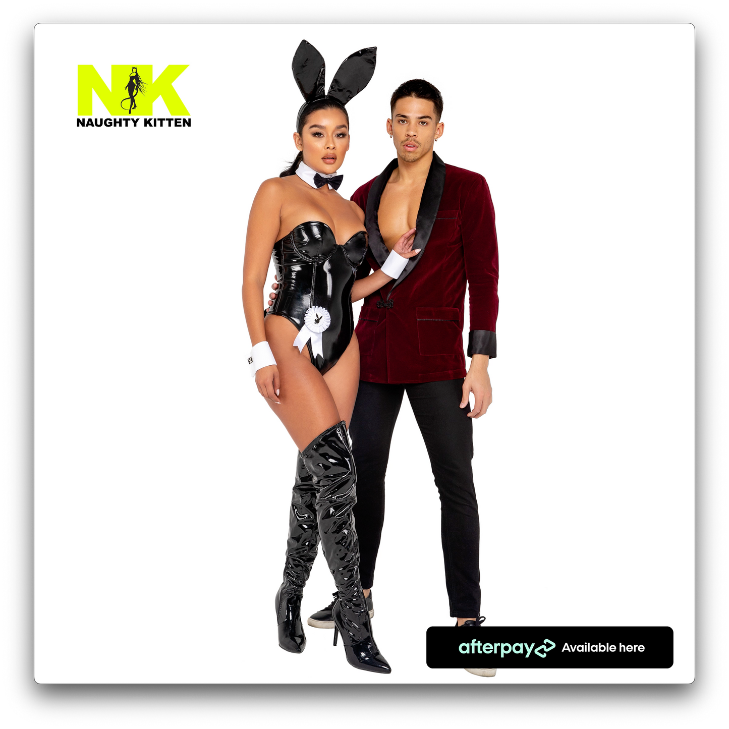 Naughty Kitten Clothing Playboy Seductress Bunny Costume Front View Playboy Costume Couple Costume