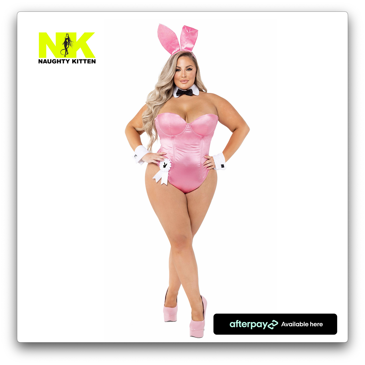 Naughty Kitten Clothing Classic Playboy Bunny Costume Pink Front View Playboy Costume Plus Size