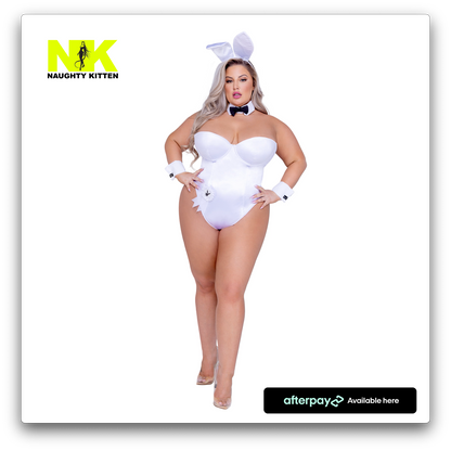 Naughty Kitten Clothing Classic Playboy Bunny Costume White Front View Playboy Costume Plus Size
