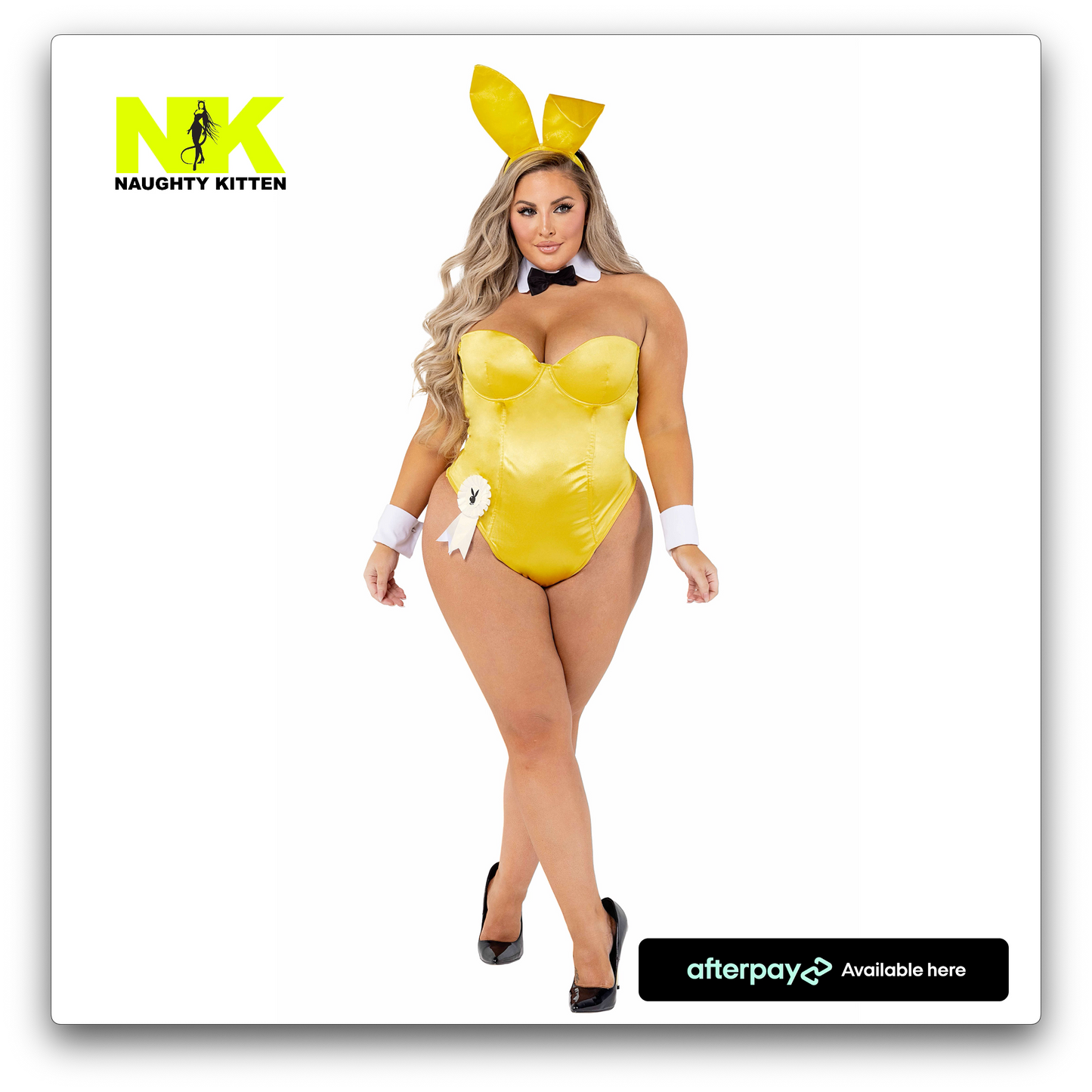 Naughty Kitten Clothing Classic Playboy Bunny Costume Yellow Front View Playboy Costume Plus Size