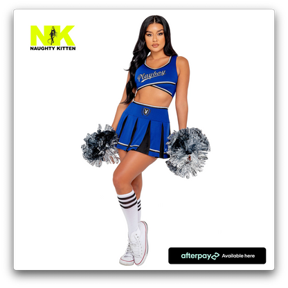 Naughty Kitten Clothing Playboy Cheer Squad Costume Blue/Black front View Playboy Costume