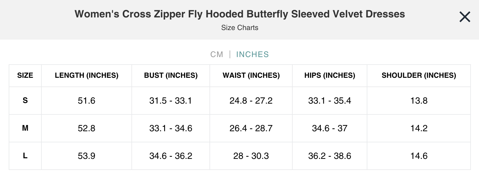 Naughty Kitten Clothing Cross Zipper Fly Hooded Butterfly Sleeved Velvet Dress Front View Alternative Gothic Fashion Size Chart