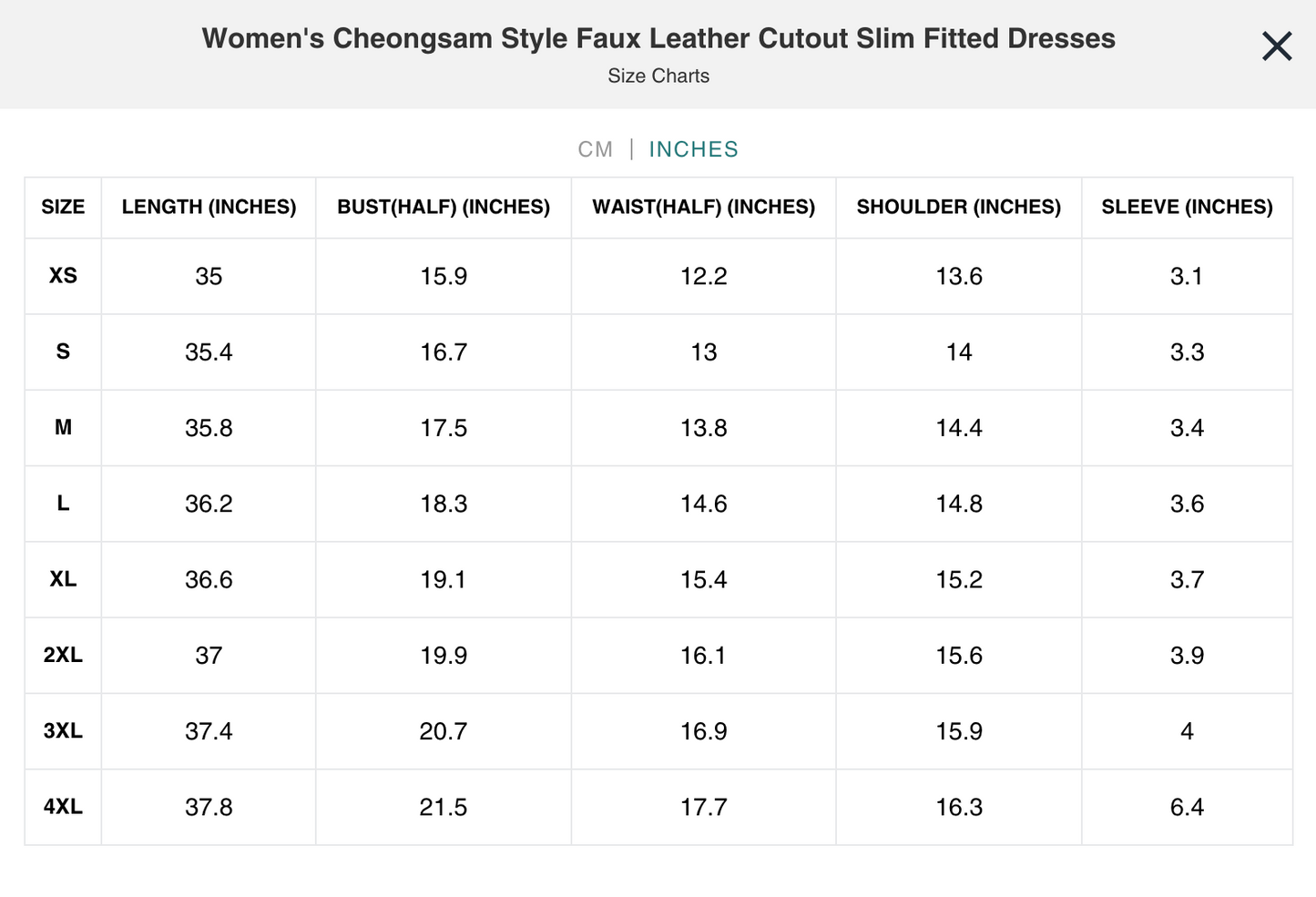 Naughty Kitten Clothing Size Chart Inches