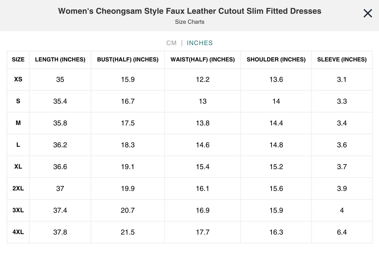 Naughty Kitten Clothing Size Chart Inches
