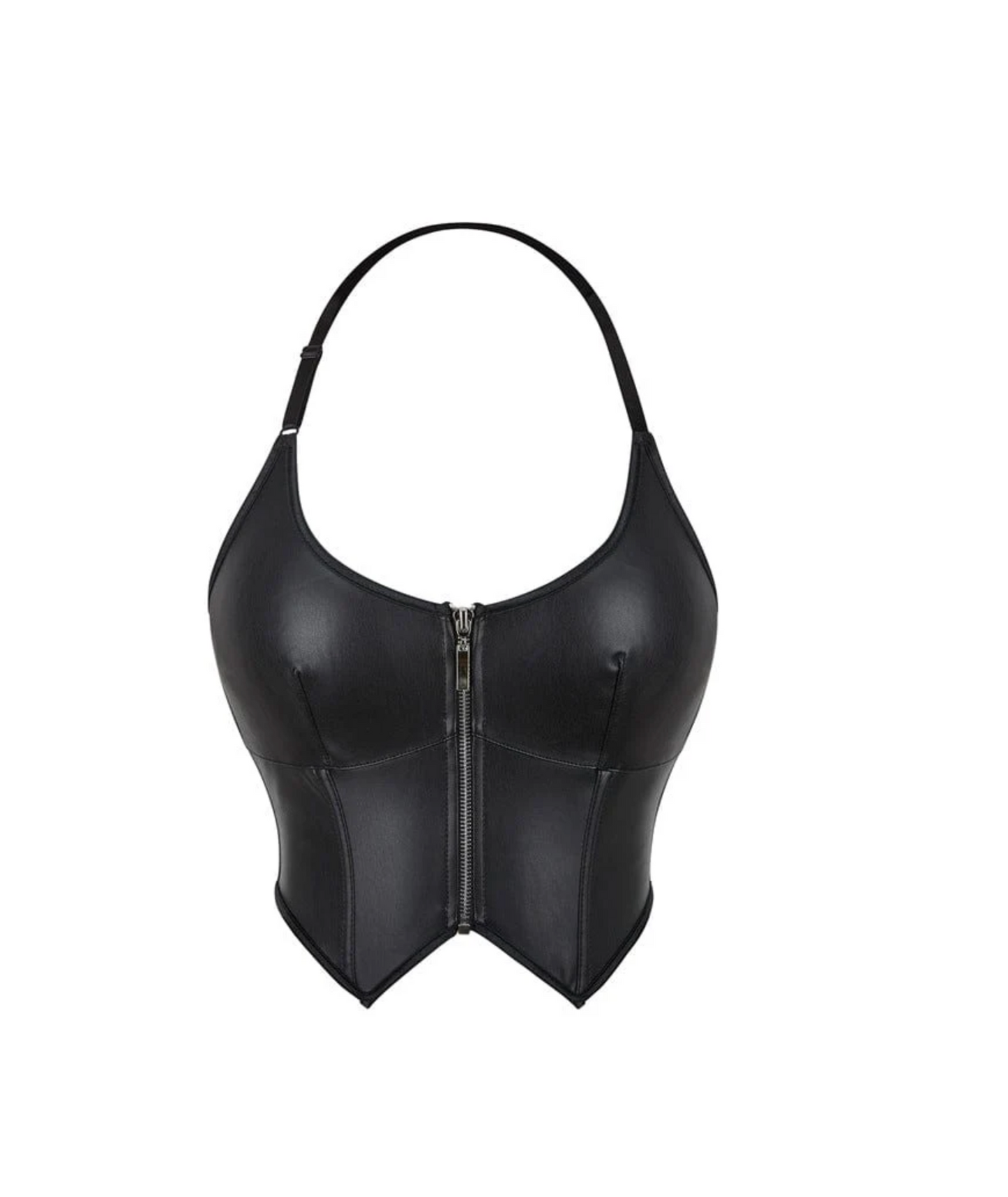 Naughty Kitten Clothing Punk Zipper Halter Bustier Front View Alternative Gothic Clothing