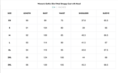 Naughty Kitten Clothing Shadow Hex Hooded Coat Women's Alternative Gothic Coat Size Chart Centimetres 