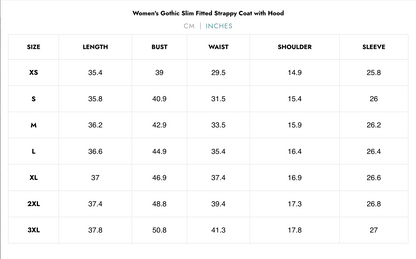 Naughty Kitten Clothing Shadow Hex Hooded Coat Women's Alternative Gothic Coat Size Chart Inches 