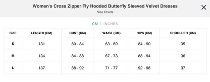 Cross Zipper Fly Hooded Butterfly Sleeved Velvet Dress