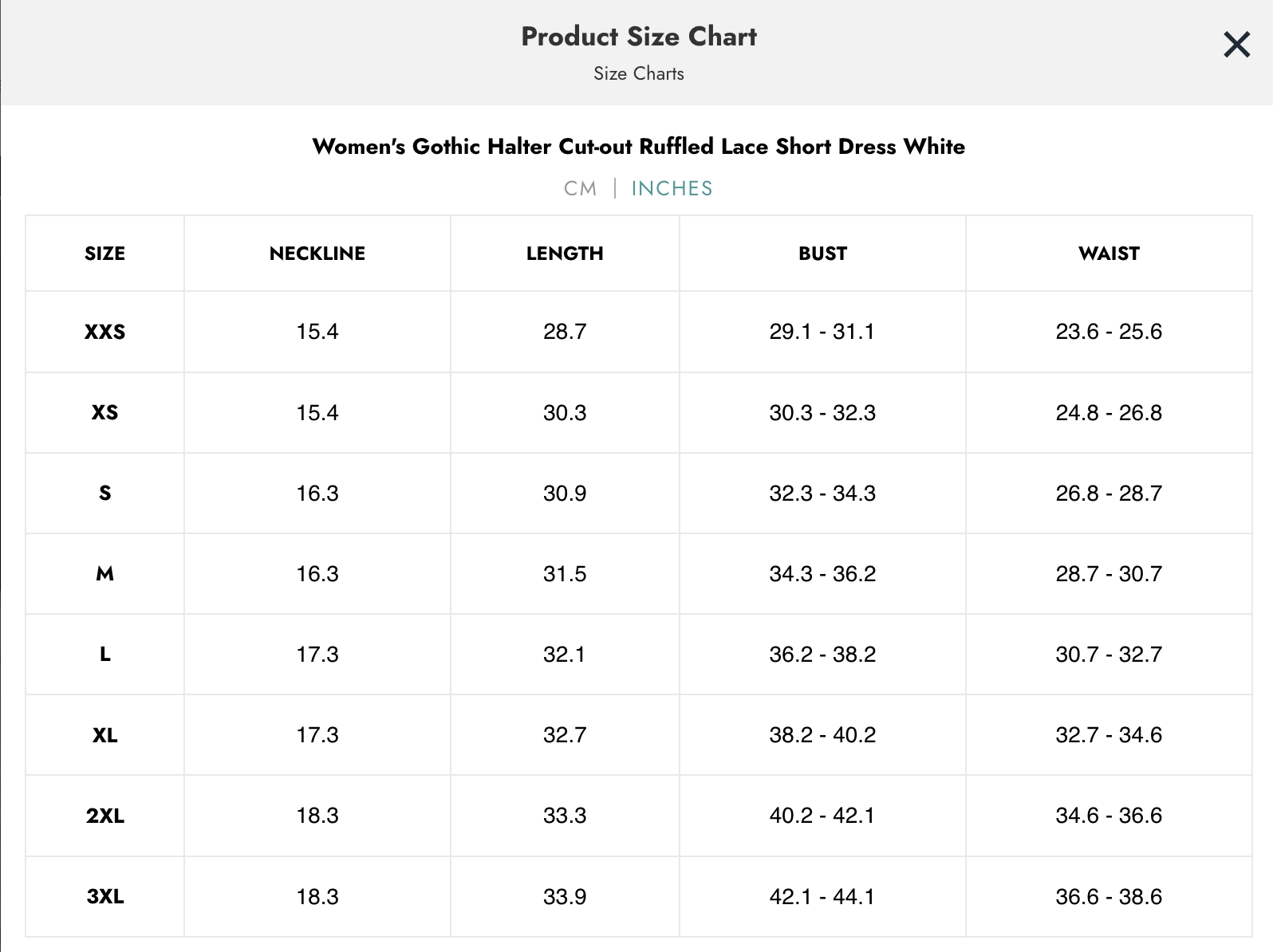 Naughty Kitten Clothing Dark Fashion Size Chart Inches