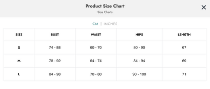 Naughty Kitten Clothing Kobine Women's Size Chart Centimetres