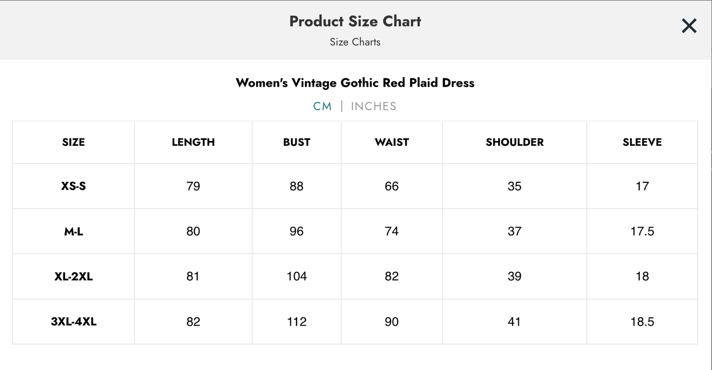 Naughty Kitten Clothing Dark Fashion Size Chart Centimetres