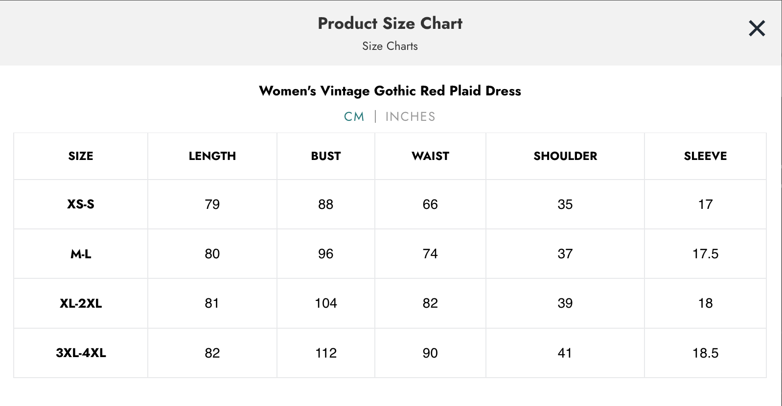 Naughty Kitten Clothing Dark Fashion Size Chart Centimetres