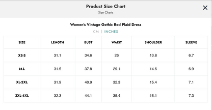 Naughty Kitten Clothing Dark Fashion Size Chart Inches