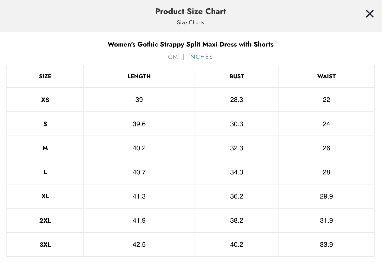 Naughty Kitten Clothing Devil Fashion Size Chart Inches