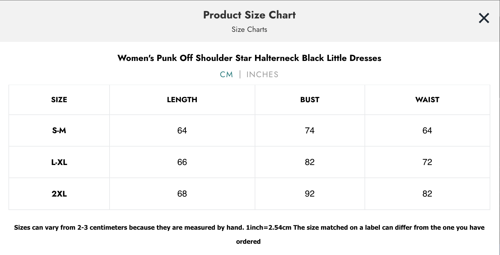 Naughty Kitten Clothing Dark In Love Women's Size Chart Centimetres