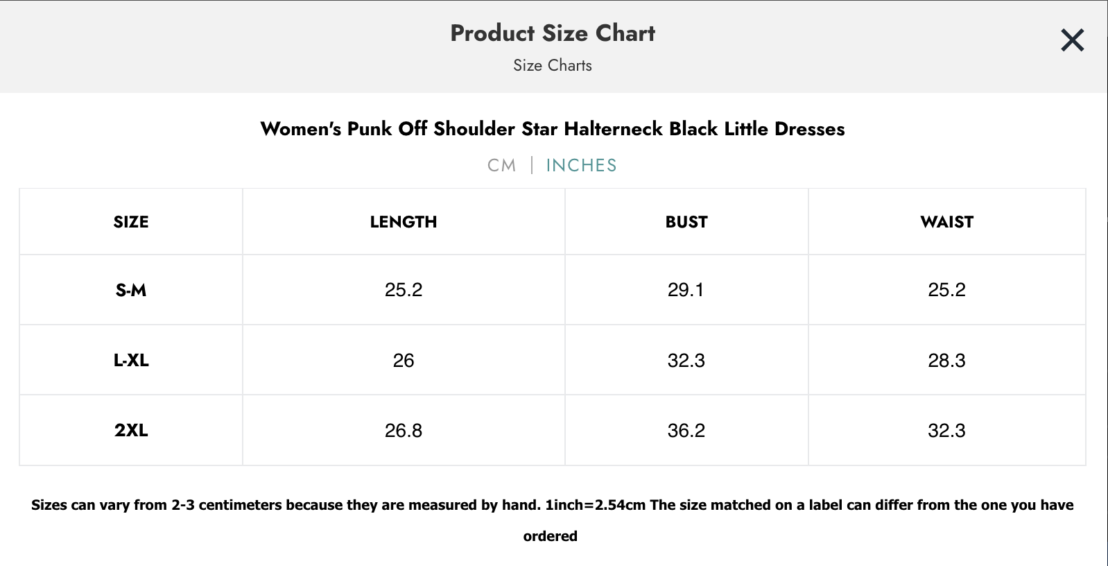 Naughty Kitten Clothing Dark In Love Women's Size Chart Inches