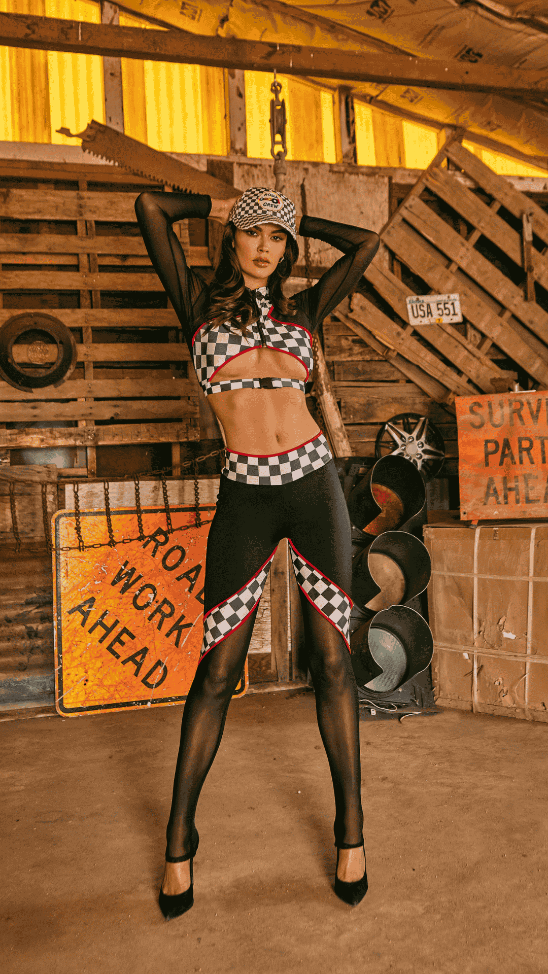 Naughty Kitten Clothing Sexy Race Car Driver Front View Halloween Costume