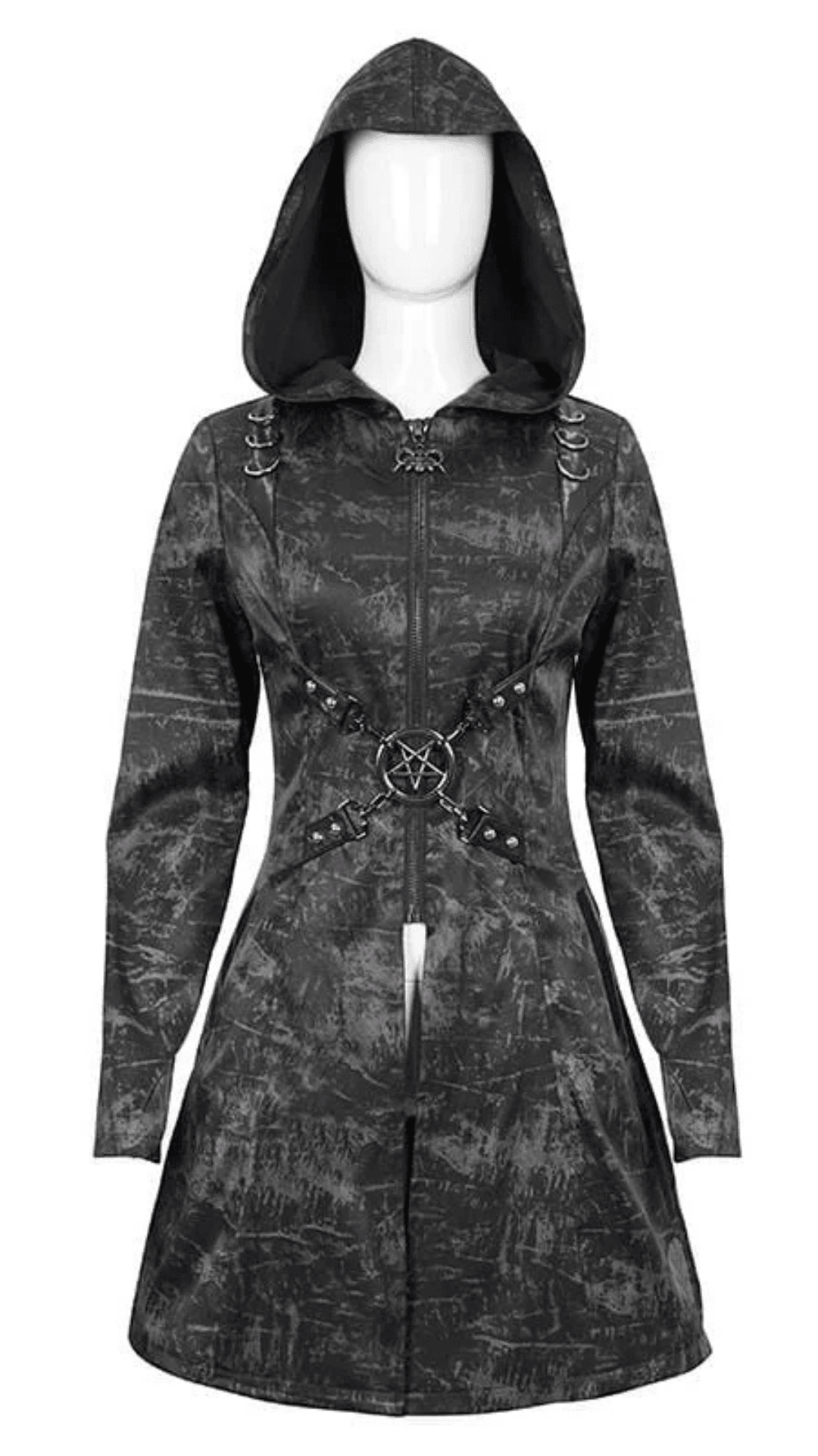 Naughty Kitten Clothing Shadow Hex Hooded Coat Front View Women's Alternative Gothic Coat