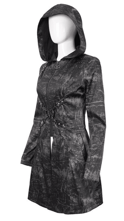Naughty Kitten Clothing Shadow Hex Hooded Coat Side View Women's Alternative Gothic Coat