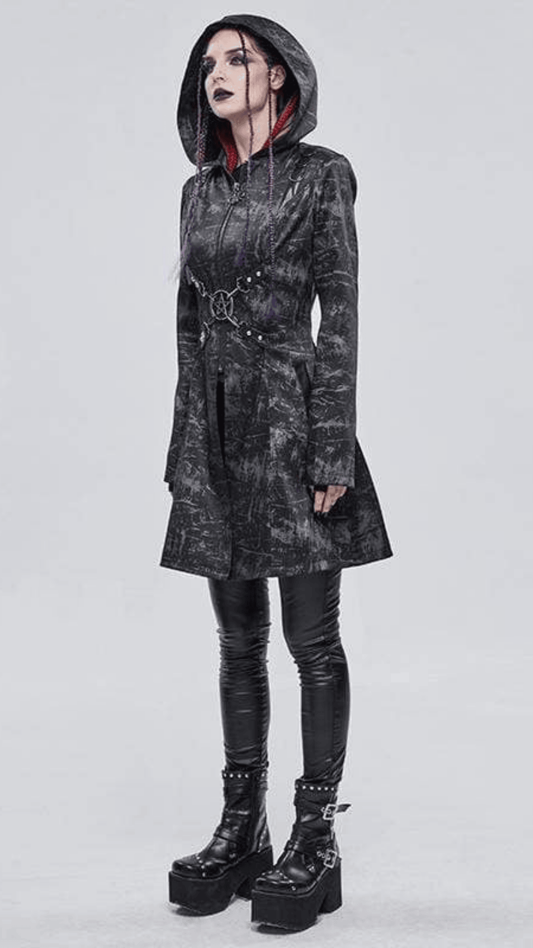 Naughty Kitten Clothing Shadow Hex Hooded Coat Side View Women's Alternative Gothic Coat