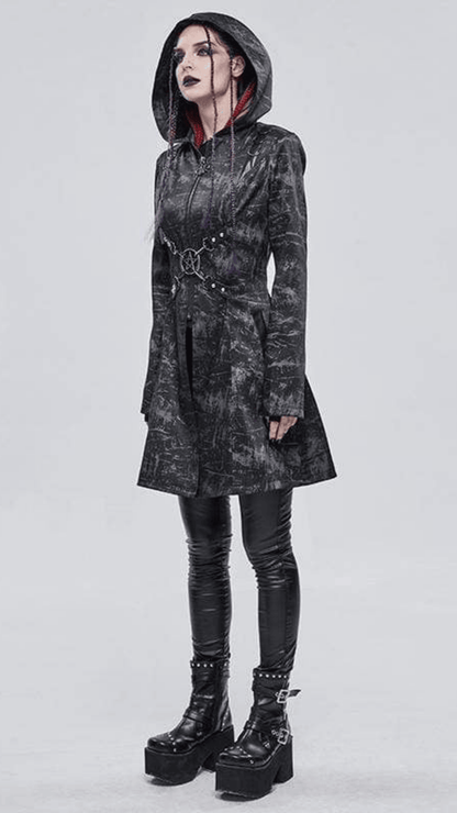 Naughty Kitten Clothing Shadow Hex Hooded Coat Side View Women's Alternative Gothic Coat